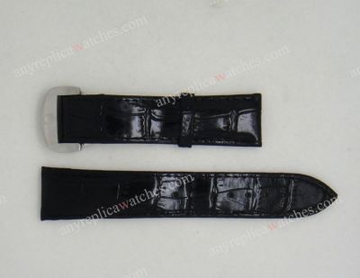 Omega Replica Watch Bands Black Leather Strap 22mm